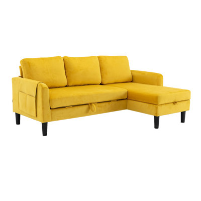 Ermon Upholstered Sofa Reversible Sectional Sleeper with Storage Chaise, Side Pocket