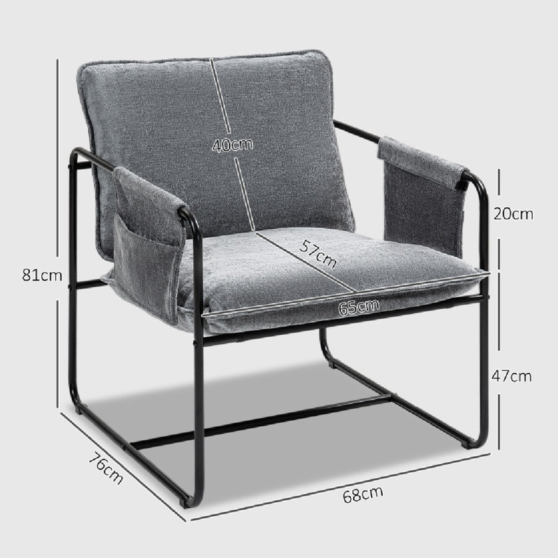 Minimal Padded Accent Chair, With Pockets -, Grey