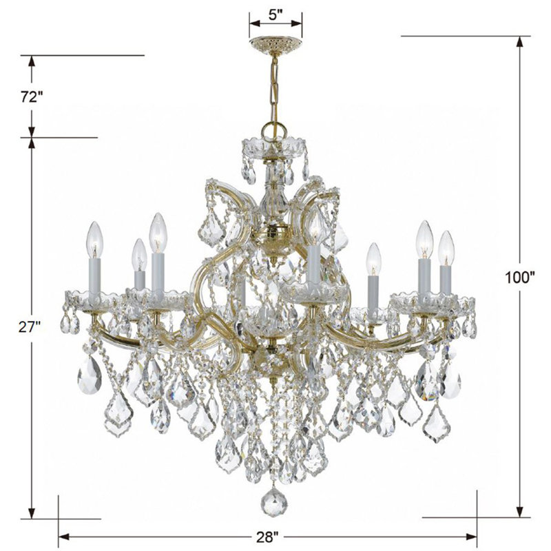 Wehr 8 - Light Glass Classic / Traditional Chandelier, Gold/Majestic Wood Polished