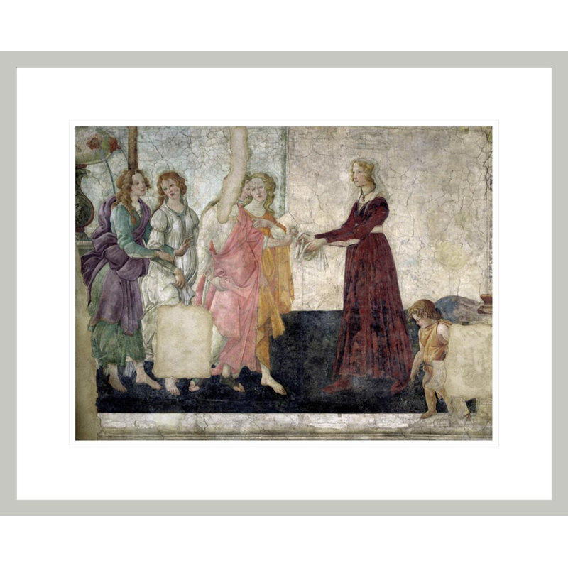 Vénus et les grâces offrant des cadeaux à un jeune par Sandro Botticelli - Impression Giclée encadrée