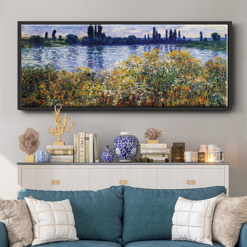 Les bords de seine à Vétheuil par Monet - Toile encadrée