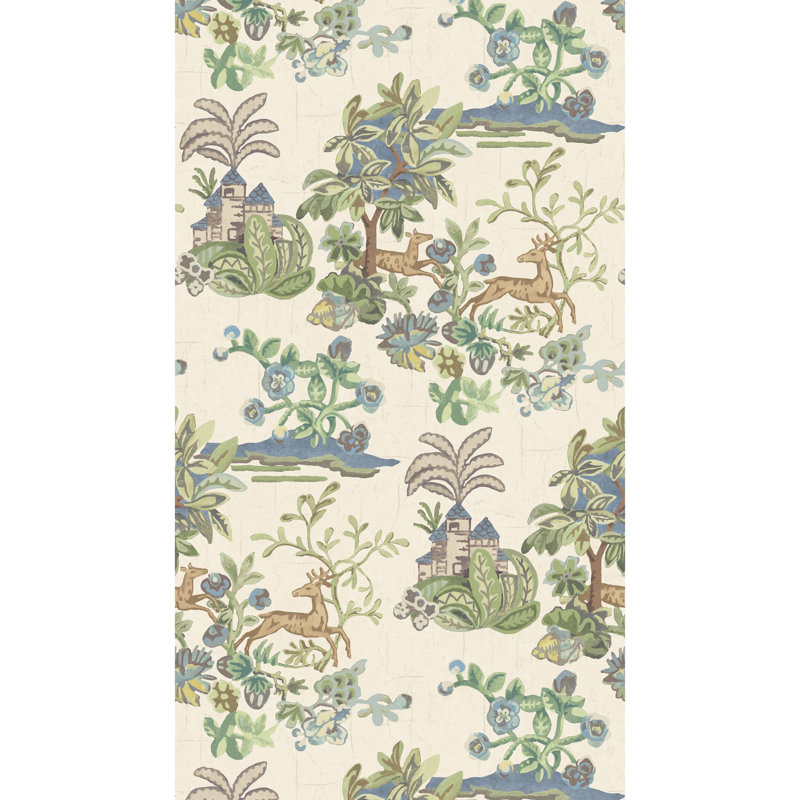Toile Non-Woven Wallpaper Roll, Blue/Sage
