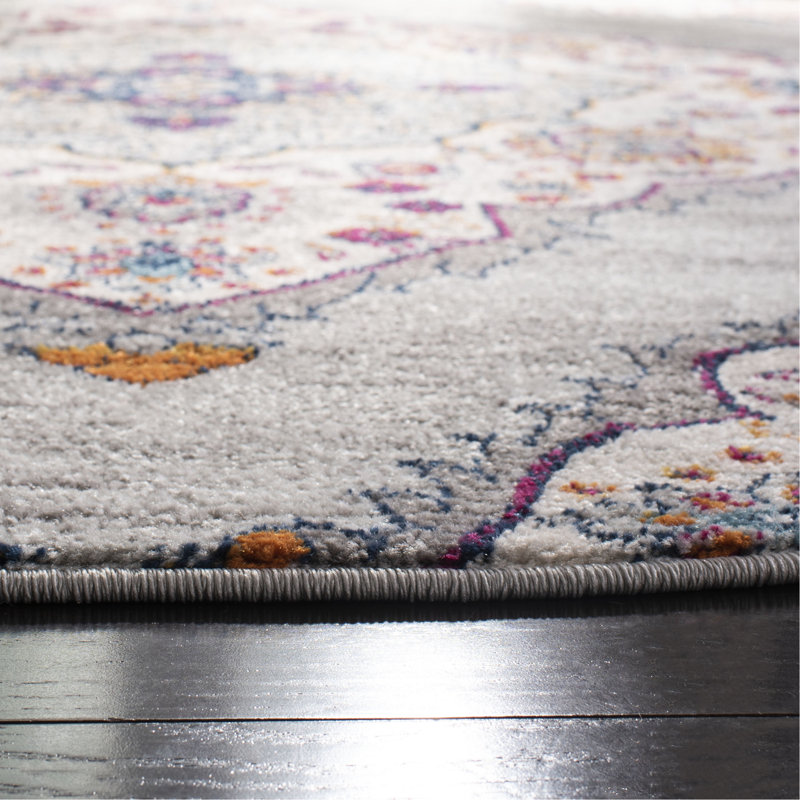 Christa Oriental Gray/Cream/Fuchsia/Sapphire/Gold Area Rug, Rectangle 4' x 6'