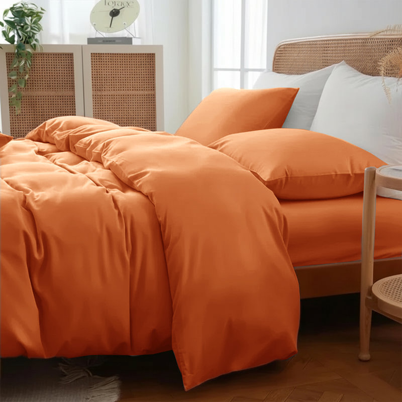 Plain Dyed Microfiber Duvet Cover Set with Pillowcases (3-Piece), Rust, King Duvet + 2 Additional Pieces