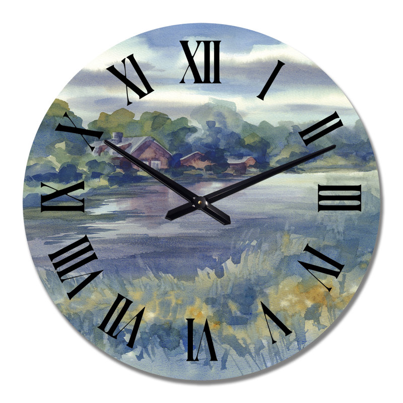 Paysage d'automne au bord de la rivière - Horloge murale traditionnelle, Moyen