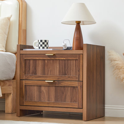 Table de chevet moderne à 2 tiroirs en bois avec station de charge et tablette de rangement