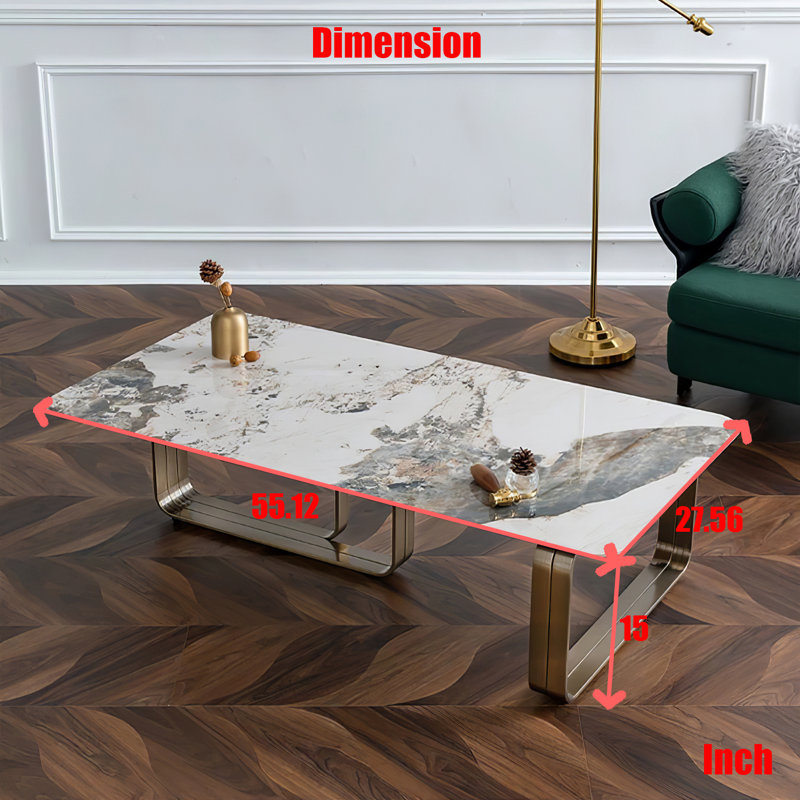 55" Wide Rectangular Coffee Table, Gold, Gold