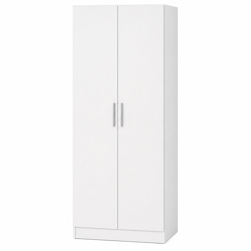 Armoire en bois contemporaine Viviane avec barres suspendues et cinq tablettes blanches