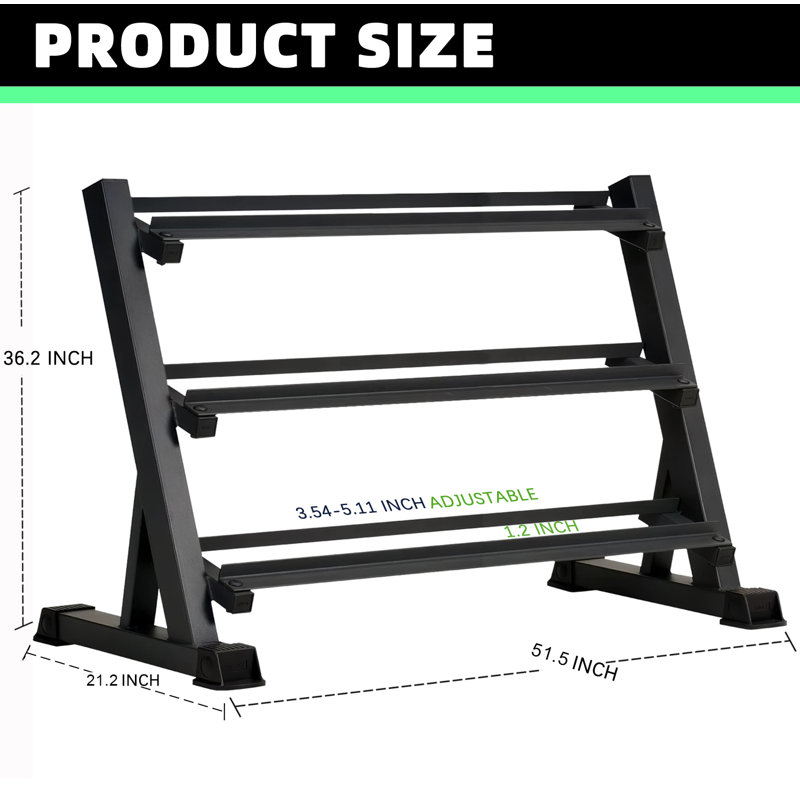 Support à haltères à 3 niveaux, capacité maximale de 1 100 lb, plusieurs tailles (51,5 po), organisateur de rangement pour poids lourds pour la gymnastique à domicile