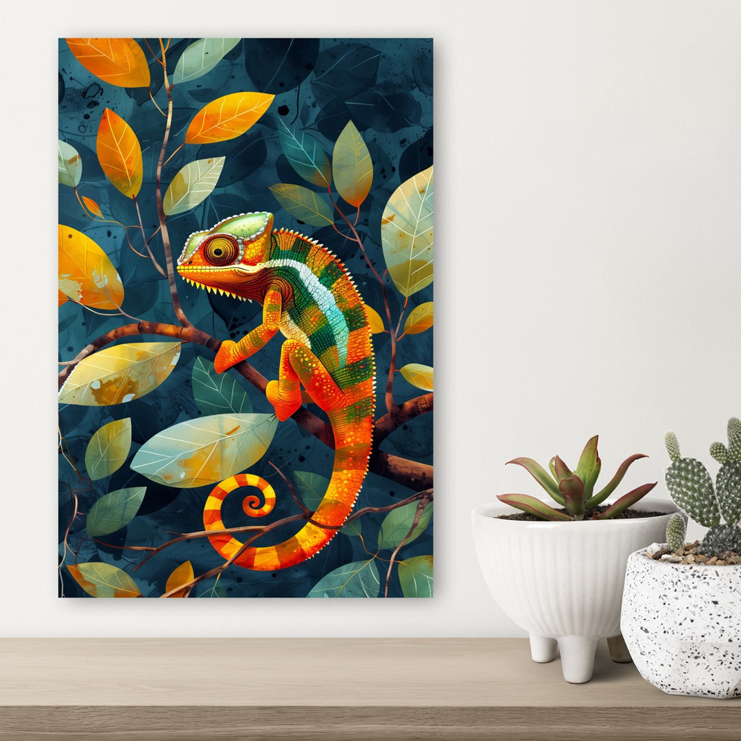 Vibrant Jungle Chameleon Colorful Organic Vibrant Lizard Forest Nature Wall Art Print