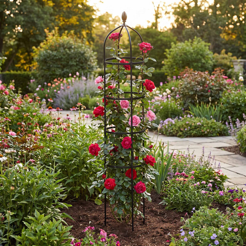 Treillis d'obélisque de jardin de 6 pi pour plantes grimpantes avec sac de culture pour roses, clématites, jasmin