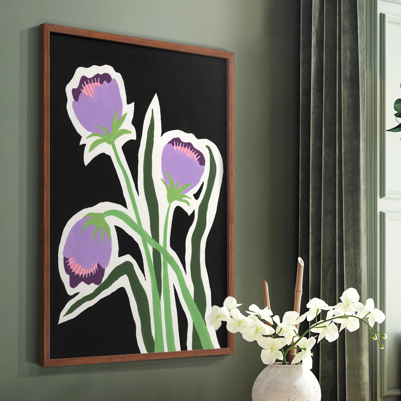 Pop Flowers II, reproduction encadrée - bois massif, Brun, H 10 po x l 8 po
