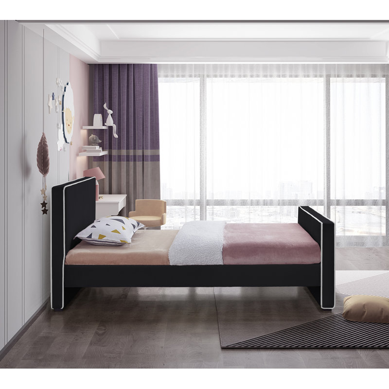 Lit en velours Haneesh, Simple, Velours noir