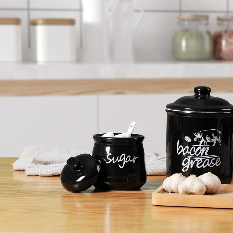Sucrier en céramique noire de 350 ml avec couvercle et cuillère