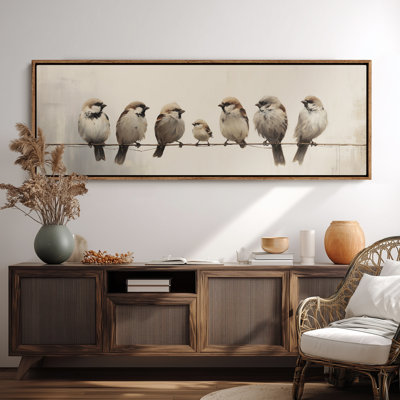 Sparrows on Wire Neutral Bird Art for Entryway or Kitchen Wall Print Wall Art