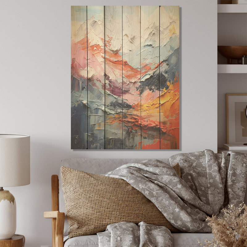 Combinaison de pics de tranquillité - montagnes, art sur bois de pin naturel, H 40 po x l 30 po