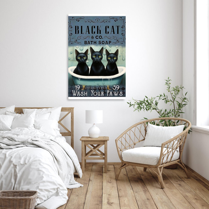«Black Cat Bath Soap», impression rectangulaire sur toile tendue 2 pièces, H 14 po x l 11 po x P 1,25 po