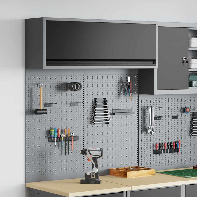 Tool Cabinet Set With Shelf 3 Pcs Powder-Coated Steel, Black
