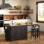 Îlot de cuisine avec table de salle à manger extensible, 3 tiroirs, prise de courant, support à épices et armoire à 2 portes-1891596282