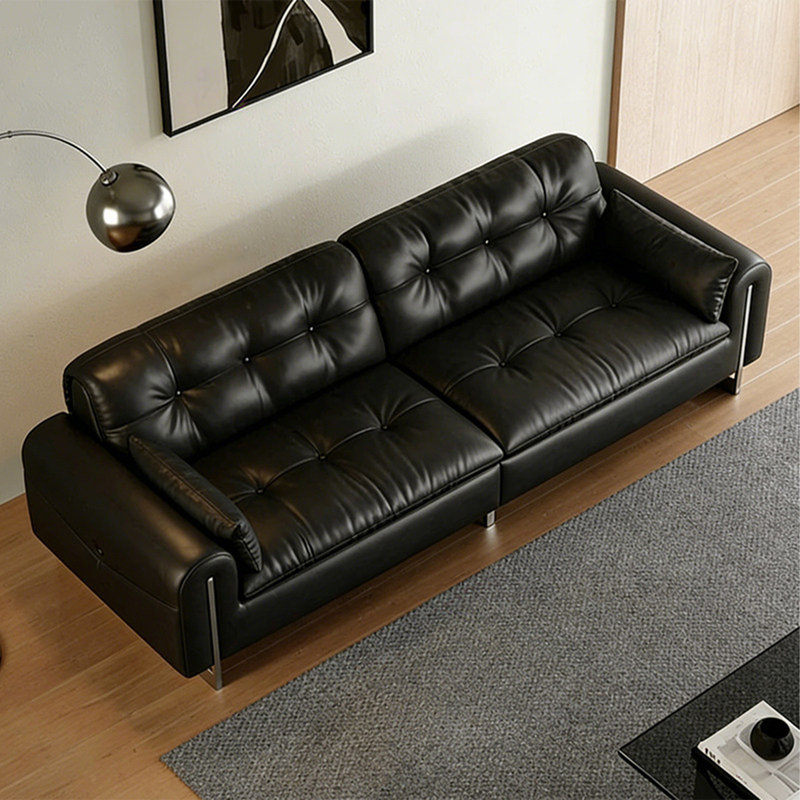 Canapé modulaire noir en similicuir, H 32,28 po x l 110,24 po x P 41,34 po