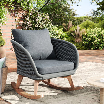 29.5" Gray Rocking Chair With Cushions And Strong Wooden Frame, Great For Indoor Outdoor Use, Patio, Balcony, Living Room, With Clean Timeless Design Lines Minimalist Soft Wood Suitable Balcony