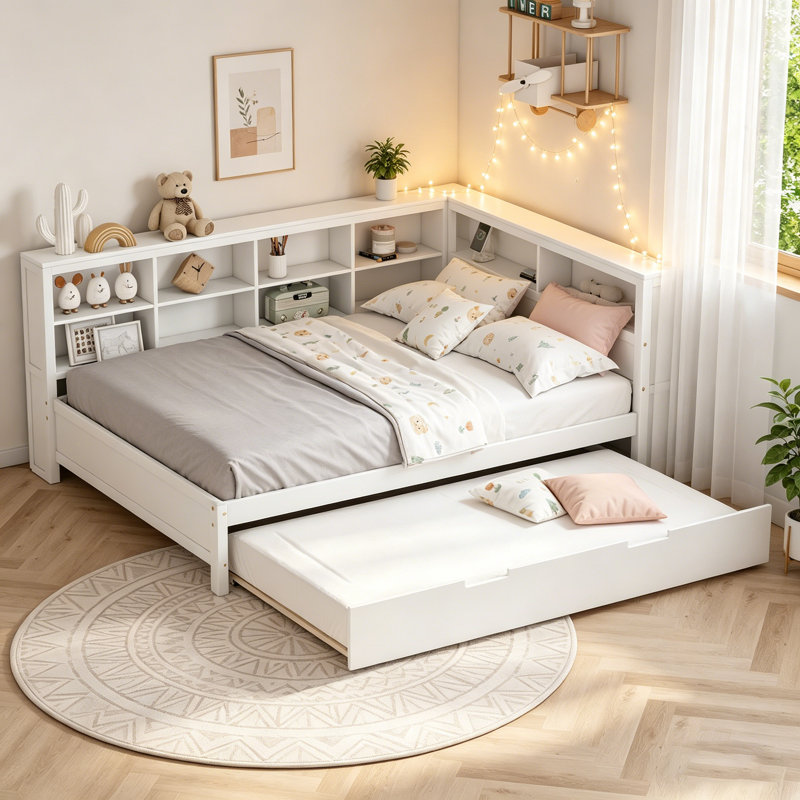 Wooden Full Size Daybed With Twin Trundle, Storage Shelf, And USB Charging Ports For Modern Living