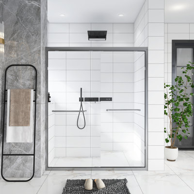 56-60" W X 72" H Double Sliding Aluminum Frame With Tempered Glass And Stainless Steel Handle Shower Door