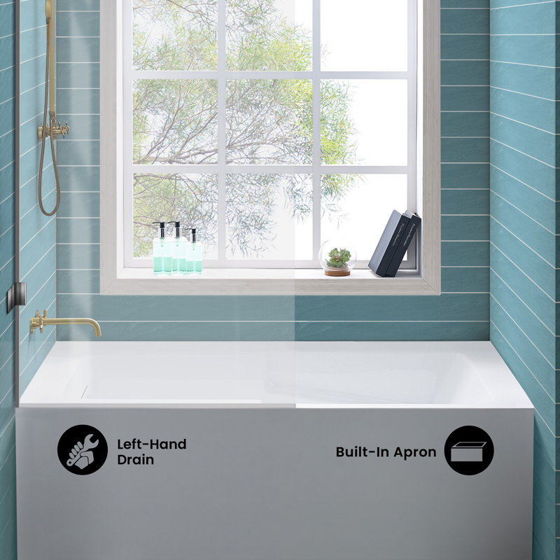 Baignoire avec tablier de trempage à jupe gauche 60 x 32 Voltaire blanc brillant avec trop-plein intégré et accoudoir, bonde incluse