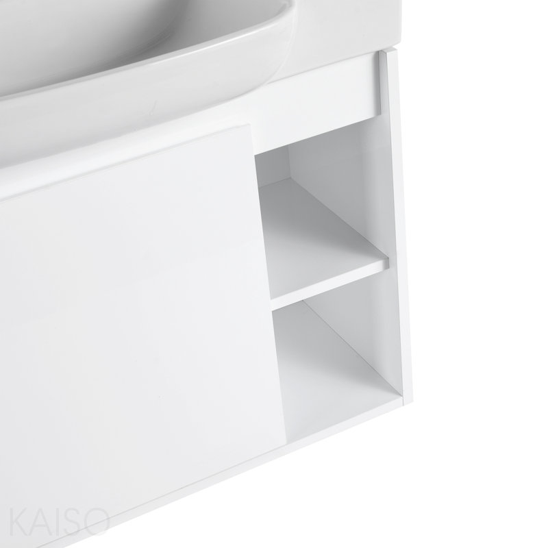 Meuble-lavabo mural 28 po avec lavabo en céramique blanche et porte à fermeture en douceur, emballage Kd, blanc brillant, 28"
