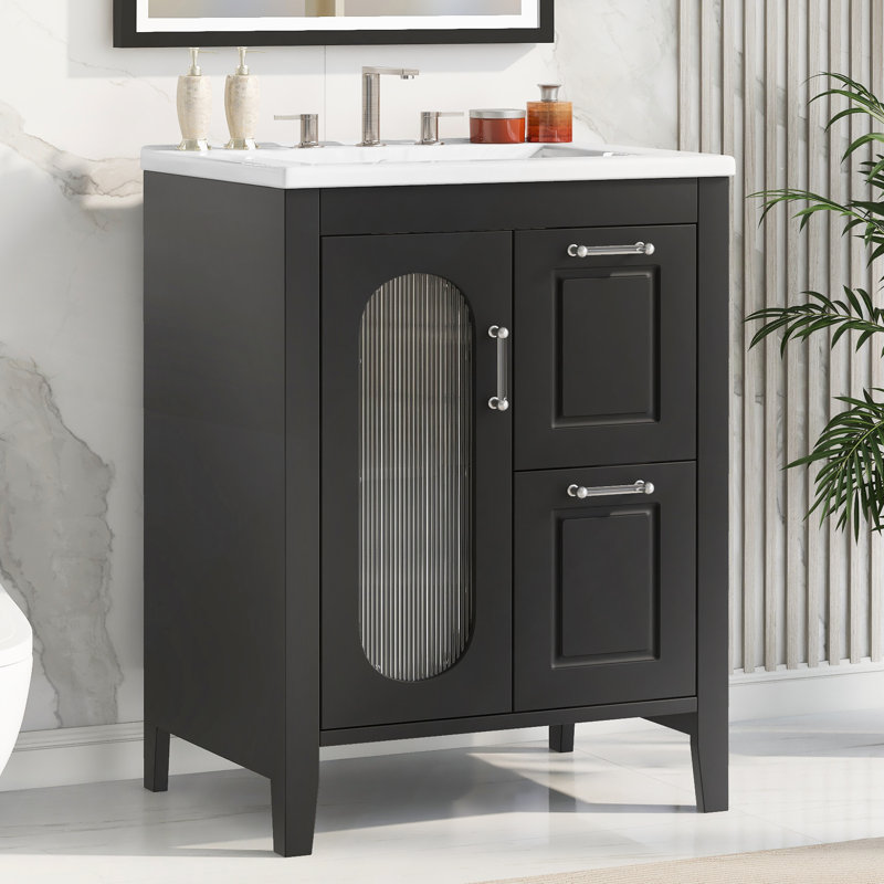 Meuble-lavabo de 24 po avec lavabo, bois massif, panneau de fibres à densité moyenne et grand espace de rangement