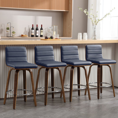 65 CM Swivel Bar Stools With Back Faux Leather Upholstered