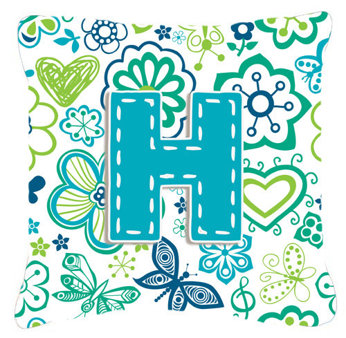 Coussin décoratif intérieur/extérieur bleu-vert bleu papillons letter, 14" H x 14" L x 4" D, B