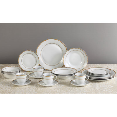 Lorren Home Trends Lorren Home Trens 57 Piece Dinnerware Set, Service For 8 In White;gold
