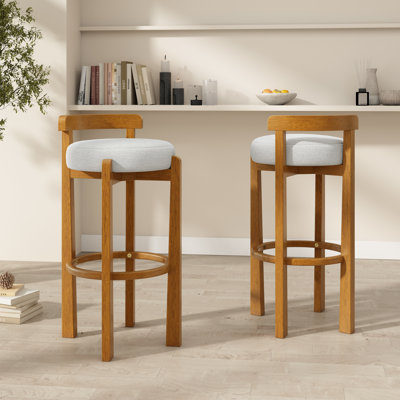 Ensemble de 2 tabourets de bar à dossier bas en bois avec revêtement ivoire Elise