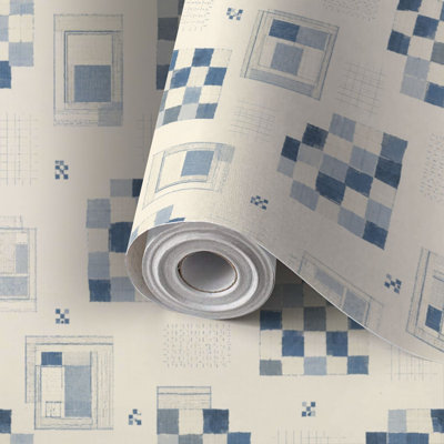 Papier peint auto-adhésif à carreaux bleu campagnard à carreaux bleus Bordure sans soudure Rustique ton sur ton auto-adhésif et amovible 24 po x 118 po (60 x 300 cm)
