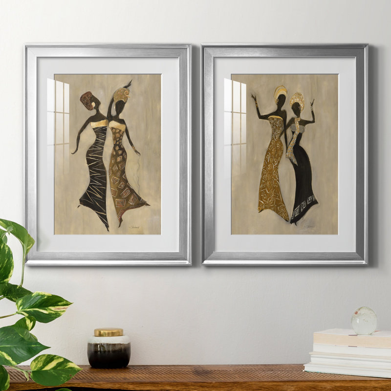 «Celebration I», ensemble de 2 reproductions d'art, Blanc, H 18,5 po x l 49 po x P 1,5 po, Papier avec cadre argenté