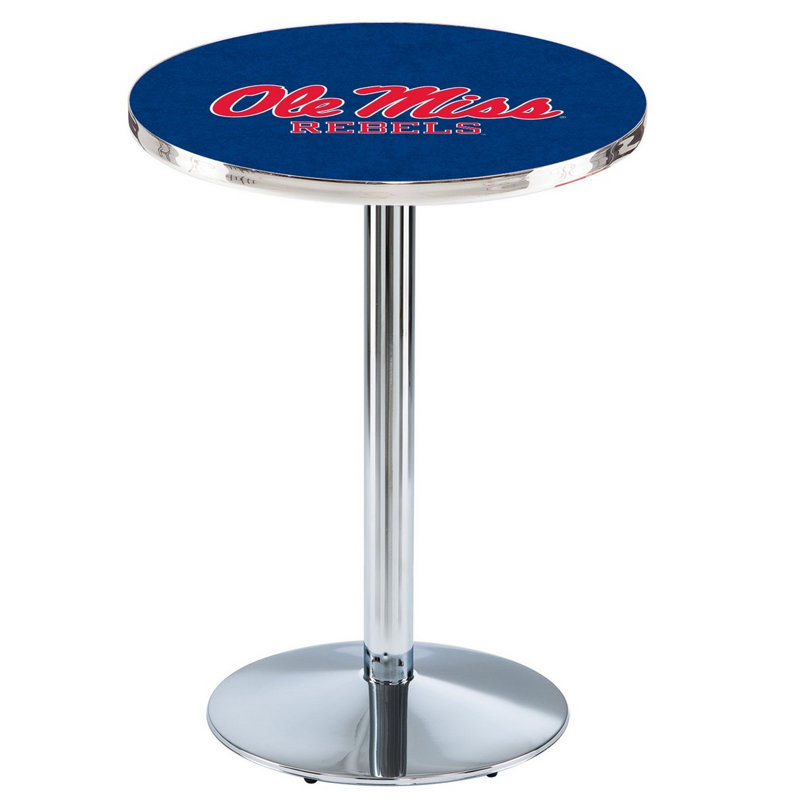 Round Metal Base Dining Table, Chrome, University of Mississippi