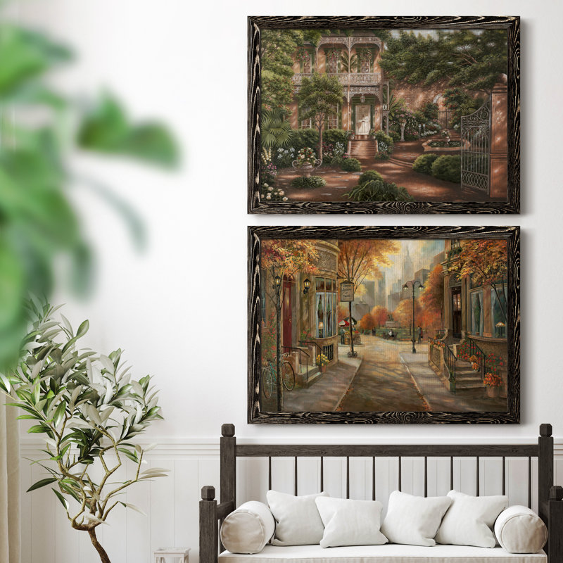 Jane's Courtyard II - ensemble de 2 peintures sur toile encadrées, H 31 po x l 44 po x P 1 po, Cadre noir