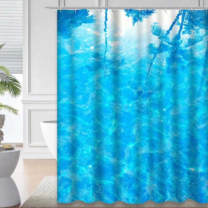 Abstrait, mer d'été, piscine tropicale, palmiers tropicaux, paysage aquatique avec 12 crochets, L 72 po x l 78 po