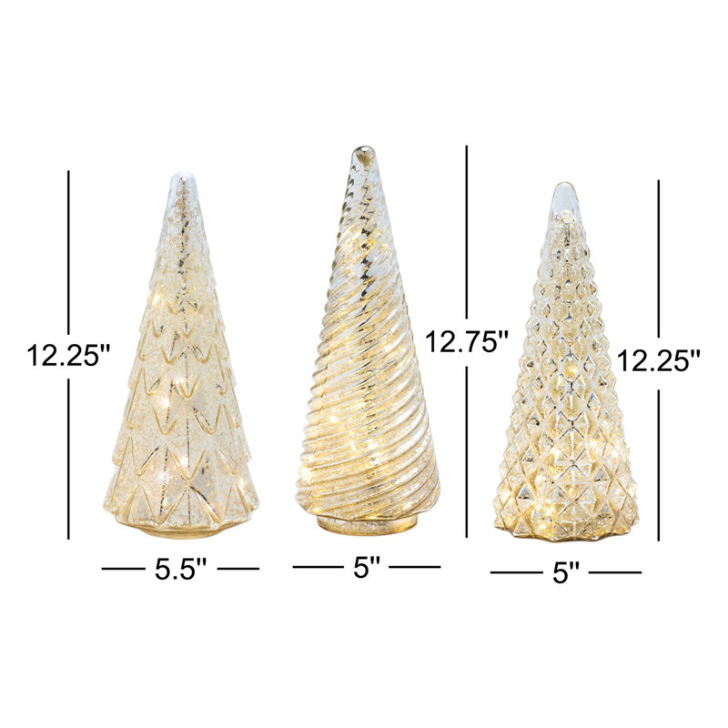 LED Textured Mercury Glass Tree (Set of 3)