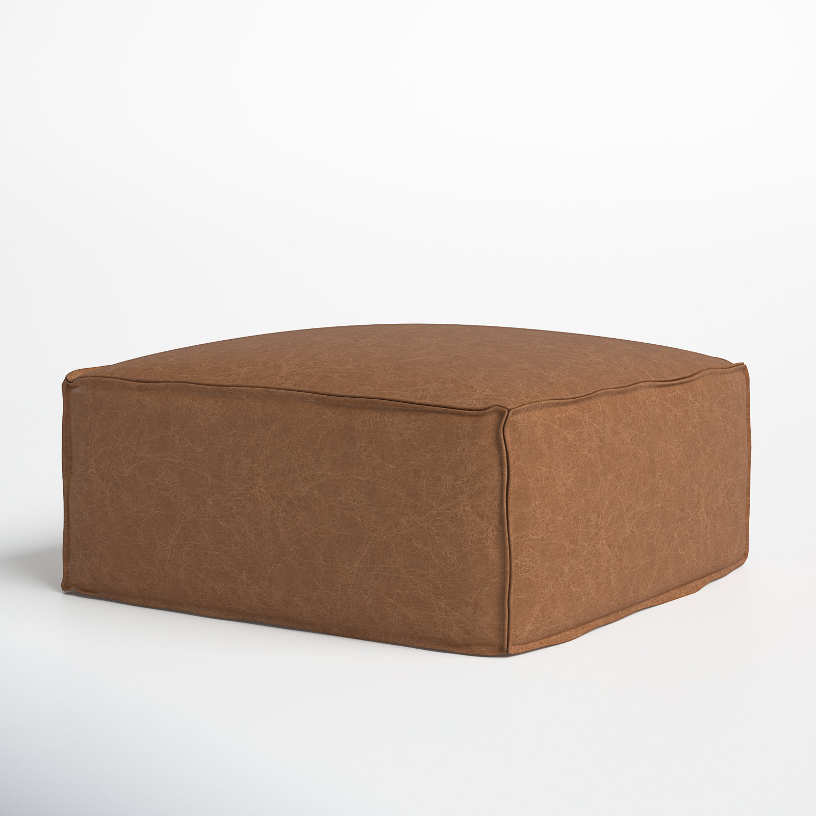 34" Genuine Leather Ottoman, Marseille Brown Genuine Leather