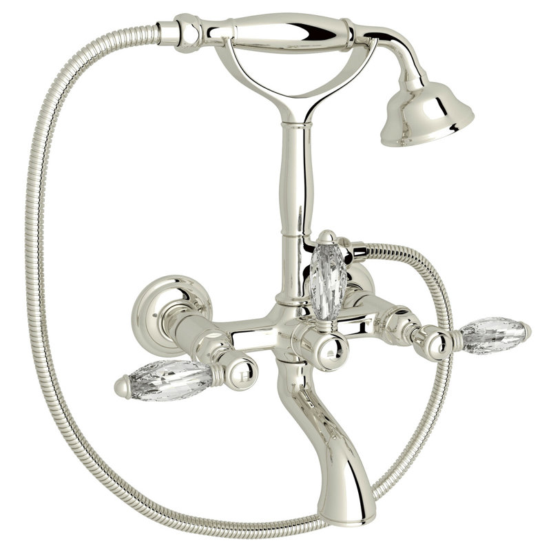 Country Exposed Wall Mount Tub Filler, Polished Nickel, Metal Cross Handle