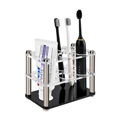 Premium Acrylic Electric Toothbrush And Toothpaste Holder, 6 Slot Open Design Multifunctional Tooth Brushing Organizer, Clear/Black/Silver -  Ivy Bronx, 417FB3F94E7645579F56799B76C1A847