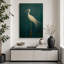 Oiseau aigrette vert rétro, photos de salle de bain rustique moderne, impression sur toile encadrée-115240909-115240907-115240906