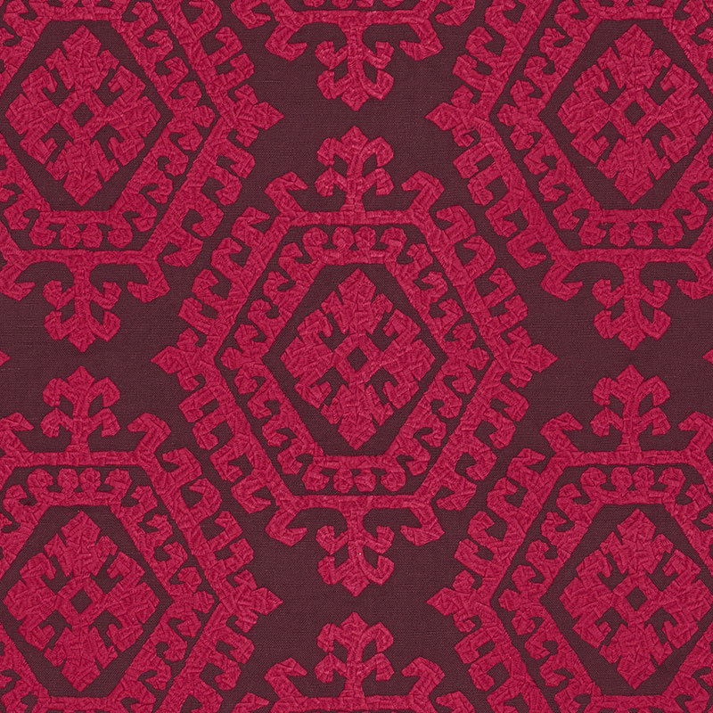 Omar Embroidery Fabric, Berry