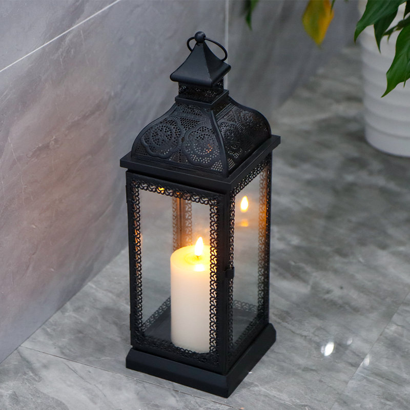 Glass & Metal Tabletop Lantern, 46cm H x 15cm W x 15cm D, White