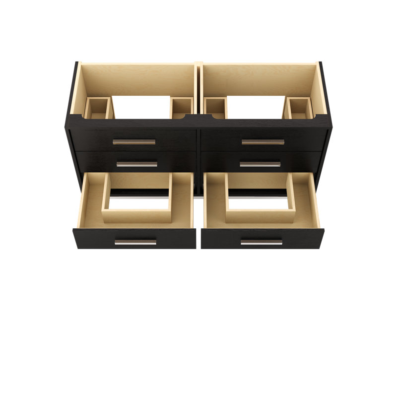 Rift White Oak Double Drawer Bath Vanity, 60", Classic Black, Polished Chrome