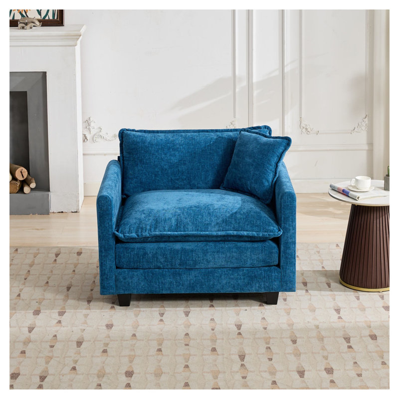 Fauteuil modulaire simple sans accoudoirs Cloud - tissu chenille bleu, mousse mi-douce, chaise d'appoint moderne américaine pour le salon