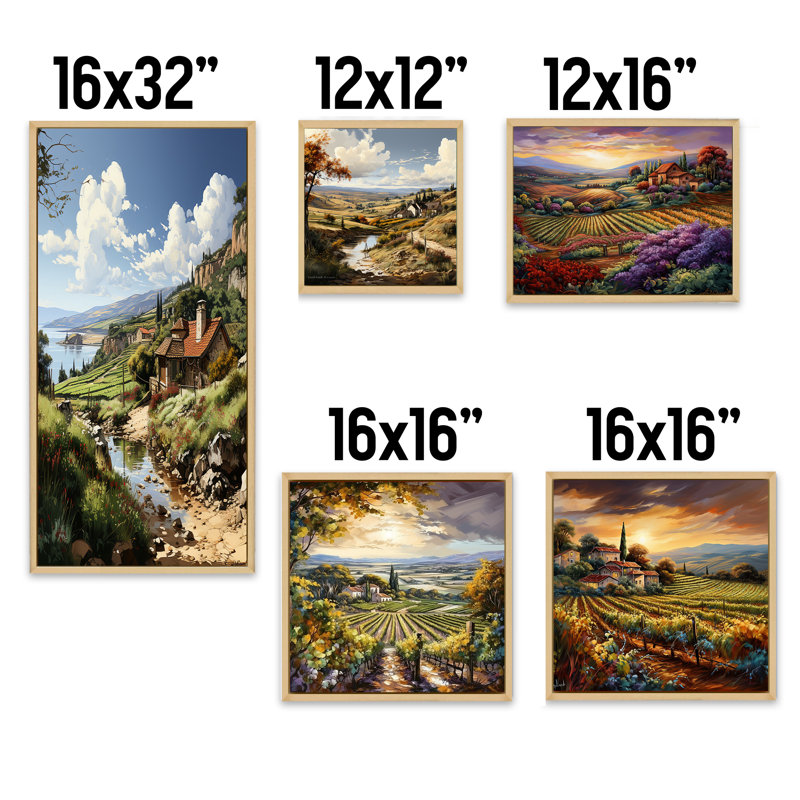 «Vineyard Charm Landscape», ensemble d'art mural sur toile Vineyard, Cadre flottant brun