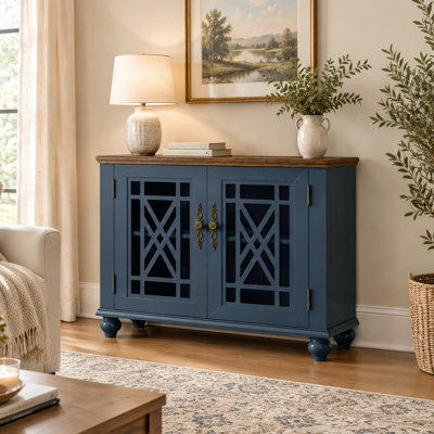 Buffet Angelith 38'' (lot de 2), style campagnard français, avec portes vitrées à croisillons décoratifs